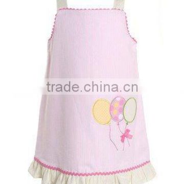 Pink Stripe Appliqued Balloon Bishop Dress