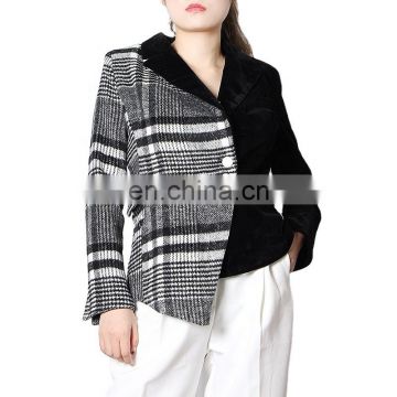 TWOTWINSTYLE Blazer Coat Female Patchwork Wool Plaid Long Sleeve Casual Asymmetrical