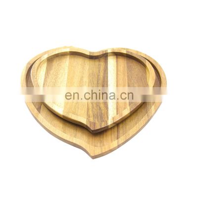 Nice Design Acacia Heart Shape Snacks Tray Set 2