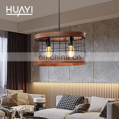 HUAYI Fancy Decorative E26 Wood Iron Home Hotel Modern Ceiling Hanging Chandelier Pendant Lamp