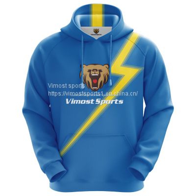 Blue Customized Sublimation Hoodie with Yellow Lightning for Men
