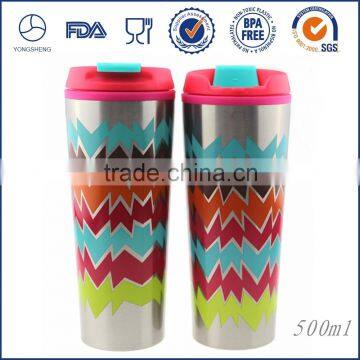 500ml Eco-friendly BPA free ineer PP outer travel mug/auto mug/stainless steel tumbler