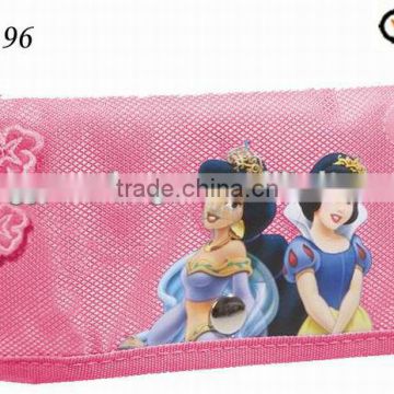 Machine printing+Embroidery shiny pencil bag for girls
