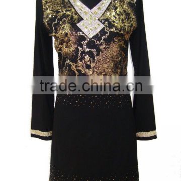 Viscose 94% to spandex 6% new design beautiful computer embroidered beads women dress wholesale clothes YLD 0036