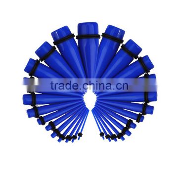 One Pair Dark Blue Ear Stretching Kit Black White Acrylic Marble Plug Taper Gauge AM0260