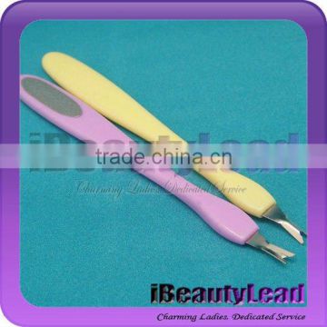 Plastic Metal 2 in 1 Cuticle Remover Tool Care Nail File