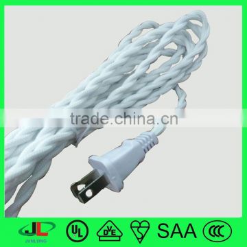 white fabric textiled wire polarity American two pin plug power cord