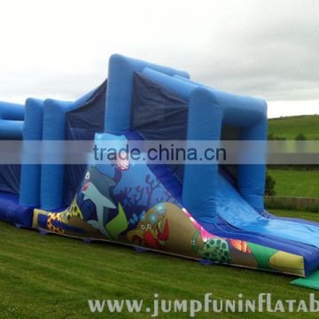 cheap children Obstacle course ocean themed inflatable assault obstacle tunnel course