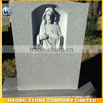 Natural G603 Grey Granite Monument with Jesus Relief