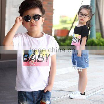 2016 custom wholesale cute design children/baby t shirt with baby word printing