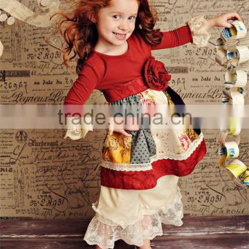 fall and winter floral lace ruffle handmade children wholesale clothing