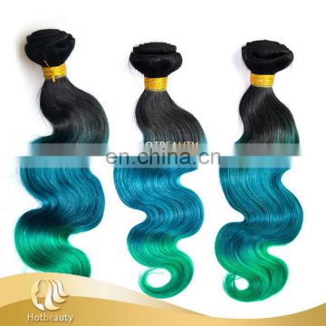 Top Quality 100 Percent Raw Virgin 3 Tone Black&Green& Blue Brazilian Hair