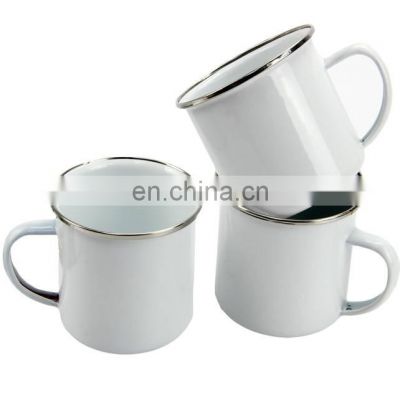 Wholesale Ceramic Cup with stainless steel rim, Personalized Enamel Coffee Camping Mug