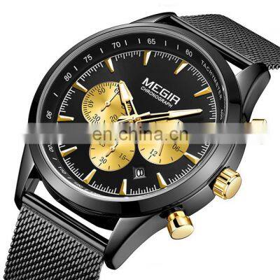 MEGIR 2153 Men Quartz Watches Military Sports Luxury Waterproof Luminous Mesh Band Chronograph Wristwatch