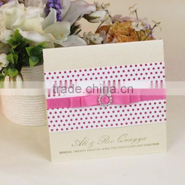 2016 Nepail Best Quality Handmade Pink Wedding Cards with Ribbon