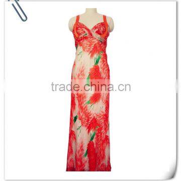 Lady's silk chiffon digital print long evening dress