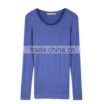 Cotton Elasticity Blue Long Sleeves Casual t Shirt