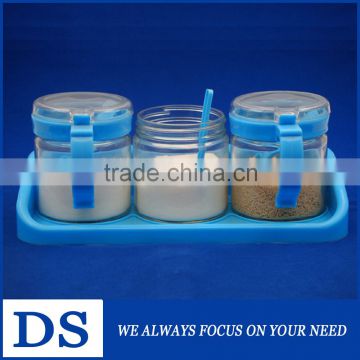 330ml wholesale lead-free transparent glass spices jar with plastic cap and spoon
