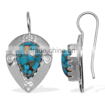 Manufacturer of 925 Sterling Silver Natural Copper Blue Turquoise Gemstone Earrings