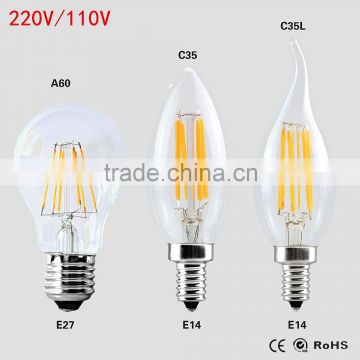 Dimmable E14 LED Filament Candelabra Light 2W 4W 6w 110V 220V