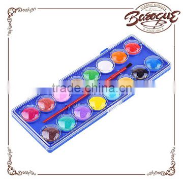Free sample 12pcs bright colors solid watercolor cakes,round water color cakes in plastic boxes with plastic brush