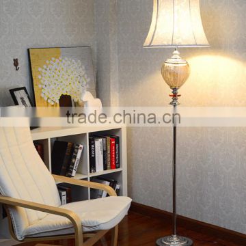 Flower pattern artistic glass floor lamp with white color flower fabric lampshade