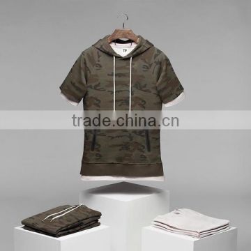 organic cotton custom unique short sleeve camouflage hoodie for man