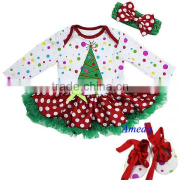 Baby Christmas Tree Colorful Polka Dots Long Sleeves Bodysuit Jumpsuit Romper Pettiskirt Headband Crib Shoes NB-18M
