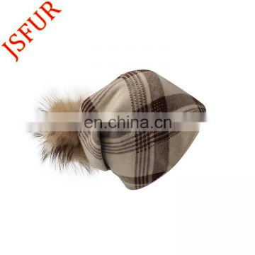 Beautiful Design Angora Top Quality Knitted Bobble Beanie Raccoon Fur Pompom Hat
