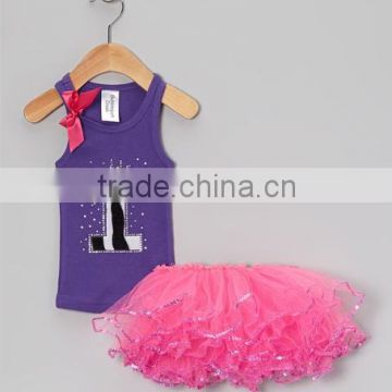 Baby Purple Pettiskirt Ribbon Holiday Pettiskirt Top Sets Girl Tutu Skirts Suits