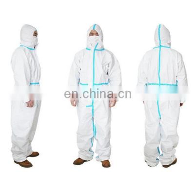 CE EN 14126 14605 13034 13982 Type 3b 4b 5b 6b Microporous Safety Medical Disposable Coverall with Hoood White with Blue Tape