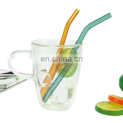 Best Selling Reusable Borosilicate straight and Bent Color Glass Straws with cleaning brush