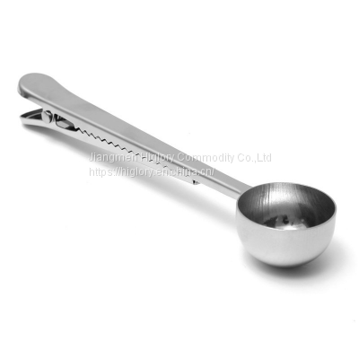 Stainless steel coffee scoop with clip coffee tea measuring spoon coffee scoop bag sealing clip