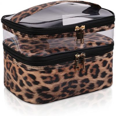Double-Layer Cosmetic Bag Makeup Bag Travel Makeup Bag Makeup Bags For Lady(Leopard)