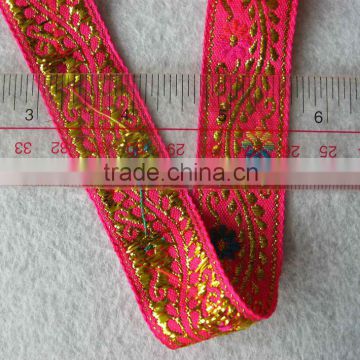 BLUE AND YELLOW COLORJACQUARD TRIM TAPE WITH EMBROIDERY, SINGLE SIDE, YWCY, APPROXIMATELY 23MM WIDTH