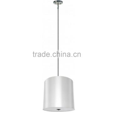 5 light chandelier(Lustre/La arana)in satin steel finish with a large round 22" x 20" pristine white fabric shade