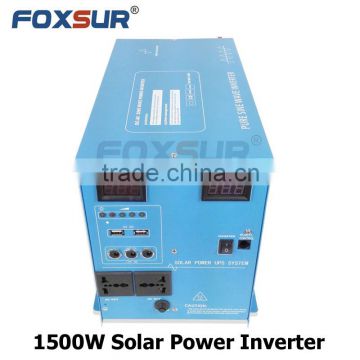 Metal Case 1500W pure sine wave solar inverter with PWM solar controller Digital display 12V dc to 230V AC with battery charger