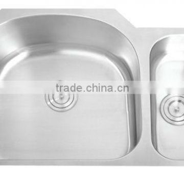 Stainless steel double bowl round angle kitchen sink