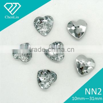 NN2 heart Diamond Acrylic Rhinestone Buttons 2 Holes Faceted Sew On Button Box garment accessories scrapbooking DIY craft