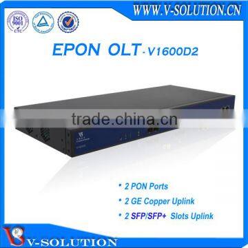 CE Certificated 1U 2PON Layer 3 Route 2GE & 2SFP Uplink ftth epon optical line terminal Support SNMP Telnet CLI