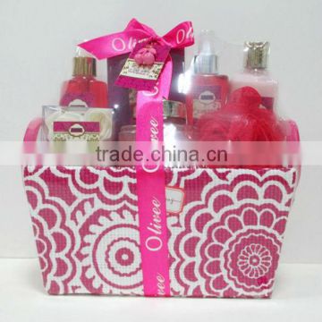 New arrival colorful basket with shower gel and body lotion set
