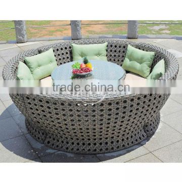 Outdoor furniture space saving sectional patio garden use round PE wicker dining table and chairs