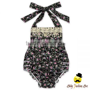 HYB178 Yihong Printed Flowers Baby Cotton Lace Tassel Romper Custom Made Jumpsuit