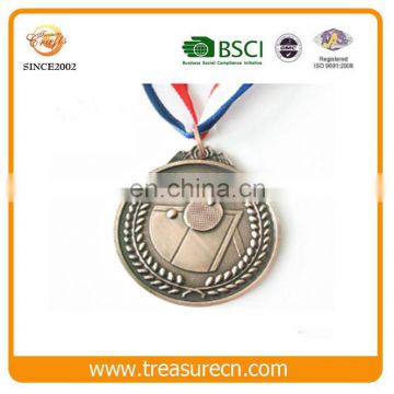 Ping-Pong Logo 50mm Zinc Alloy Sports Medal With Antique Bronze Finish