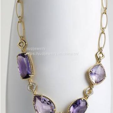 Gold Plated Jewelry Single Row Amethyst Chatelaine Necklace(N-036)