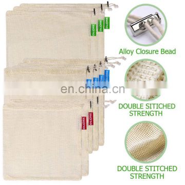 Reusable Mesh Produce Bag with Tare Weight, Cotton Shopping Bags for Vegetable and Grocery