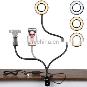 Hot Selling Multi Function 3 Desk LED Ring Selfie Light for Live Broadcast and Clip Cell Phone Holder