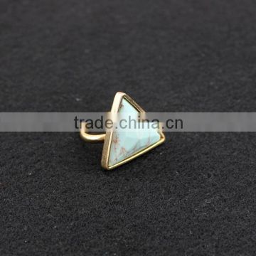Fashion Triangle turquoise gemstone inlay gold ring for girls