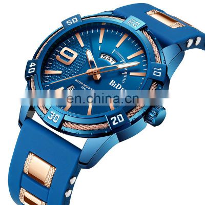 BIDEN 0137 Mens Quartz Silicone Bracelet Watches Fashion Casual Auto Date Week Display Wristwatch
