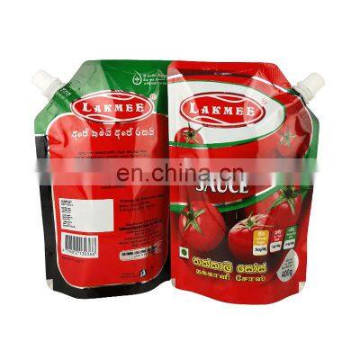 Stand up squeeze ketchup liquid packaging pouch laminated aluminum foil plastic spout packaging of tomato sauce